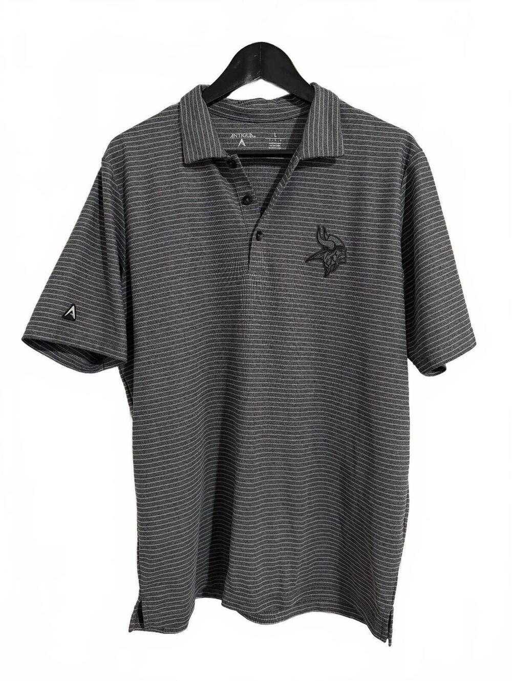Minnesota Vikings Gray Striped Polo Shirt Men's Size Large